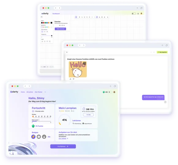 Eclarity-Übungen, Whiteboard und Lerndashboard auf Tablets