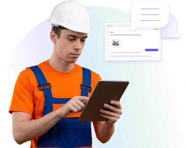 Auszubildender im Lerndialog am Tablet