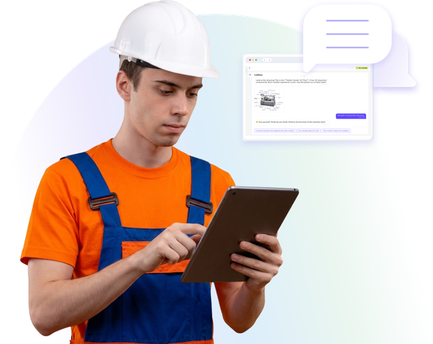 Auszubildender im Lerndialog am Tablet